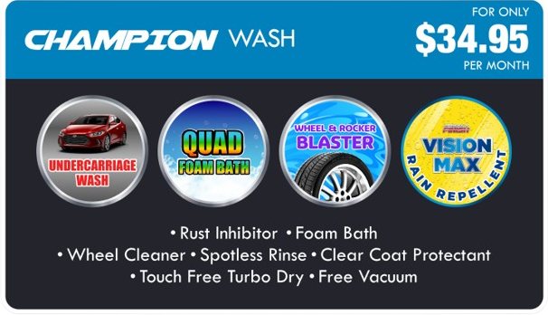 A champion wash advertisement for $ 34.95 per month