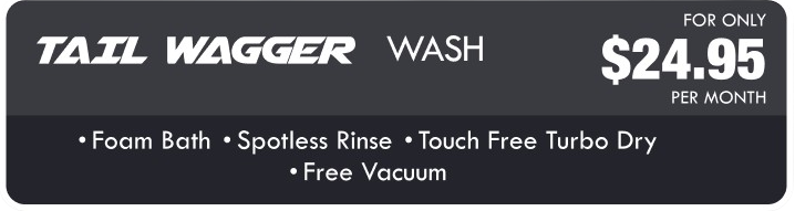 A sign that says tail wagger wash for only $ 24.95 per month