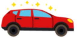 A red car with yellow stars on top of it.