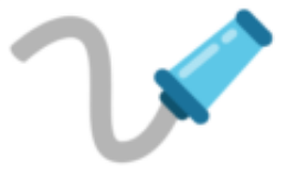 A drawing of a hose with a blue handle on a white background.