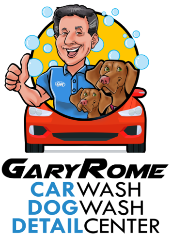 The logo for gary rome car wash dog wash detail center