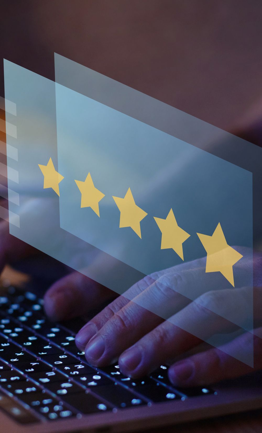 Satisfied Client Typing Positive Reviews