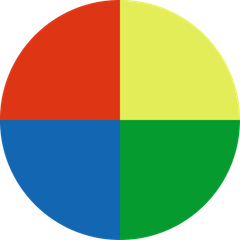 A circle divided into four quadrants: red, yellow, blue, and green.