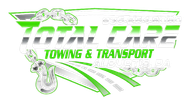Logo for Total Care Towing & Transport, Augusta, GA; features green and gray text over a white background with a chain and hook graphic.