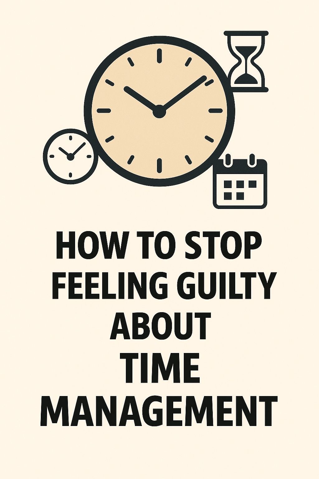 Clock icons and calendar above text: “How to Stop Feeling Guilty About Time Management.”