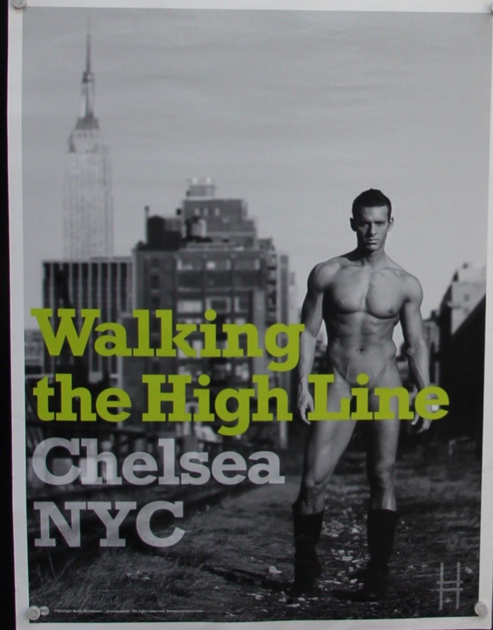 poster van naakte man wandelend over de high line NY