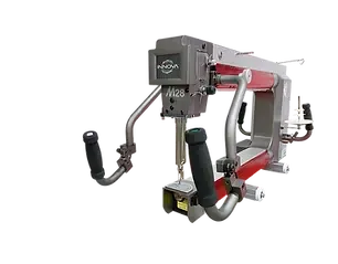 A close up of a machine with two handles on a white background.