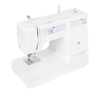 A white sewing machine is sitting on a white surface