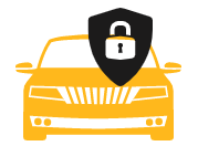 A yellow car with a shield and a padlock on it.