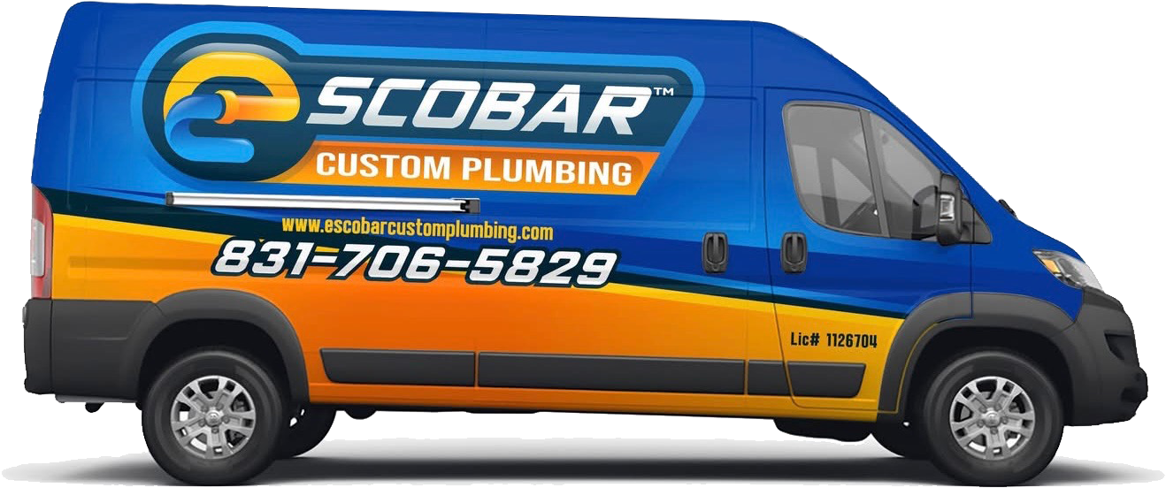 A blue and orange van for scobar custom plumbing