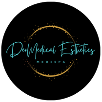 Logo for DerMedical Esthetics, a Medispa in Halifax. Features teal script and gold accents with a 2025 Consumer Choice Award.