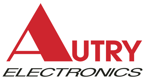 The autry electronics logo is red and black on a white background.