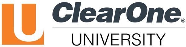 The logo for clearone university is orange and black