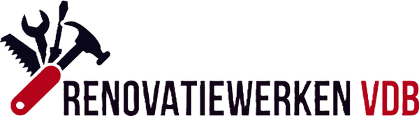 Logo met een rood Zwitsers zakmes, zwart gereedschap en de tekst 