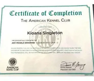 A certificate of completion from the american kennel club.