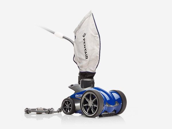 A blue vacuum cleaner with a bag that says ' shark ' on it