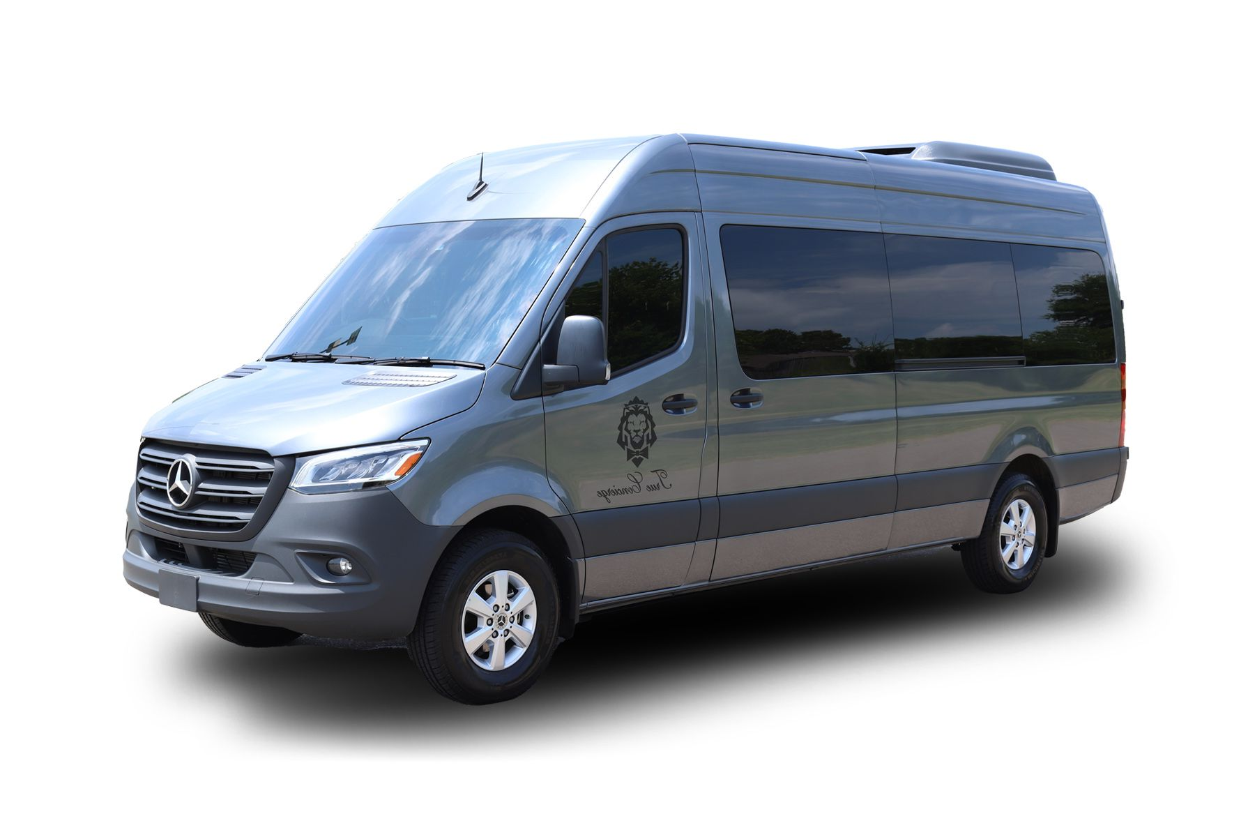 Gray Mercedes-Benz passenger van.