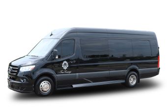 Black passenger van with tinted windows.