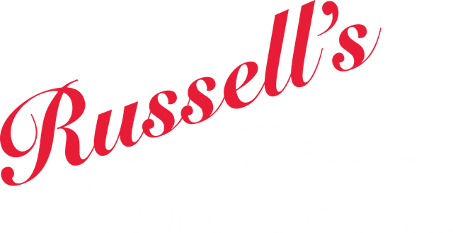 The logo for russell 's is red on a white background.