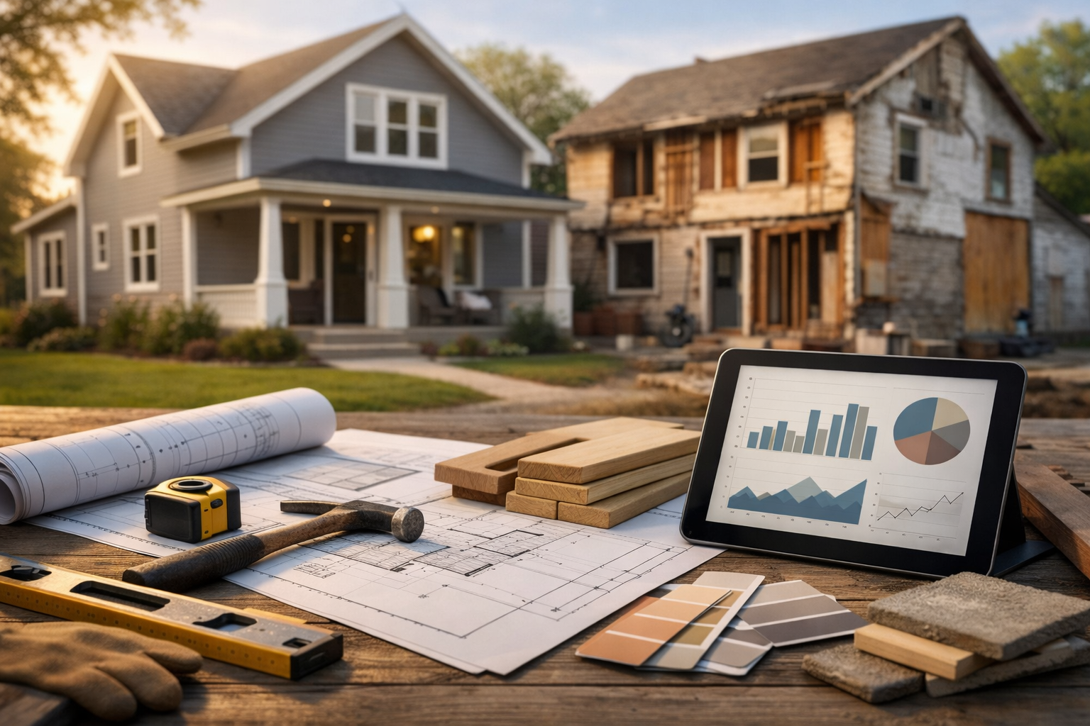 Aerial view of green agricultural fields, lush forest, and mountains in a sunny landscape.