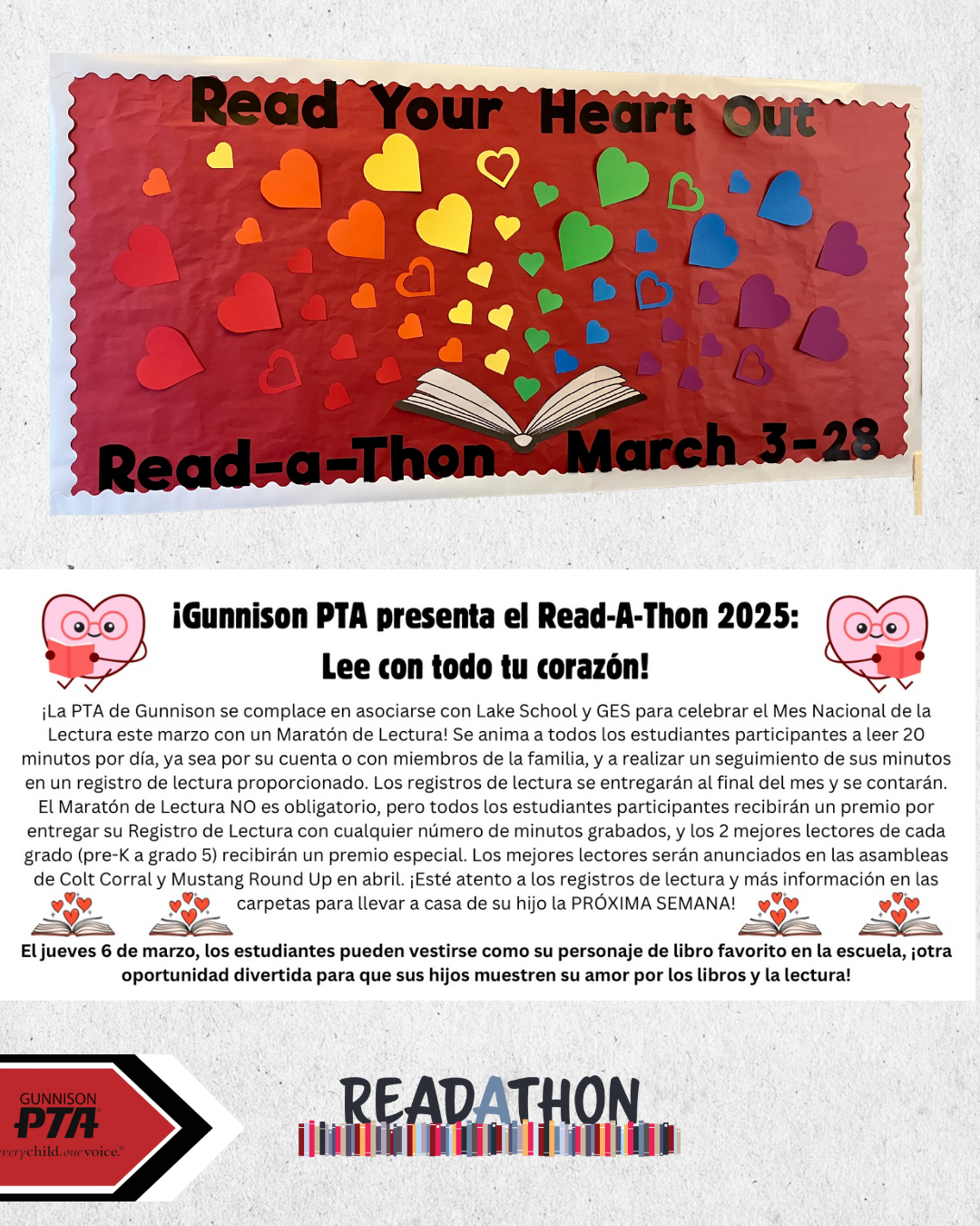 A red bulletin board promoting a 