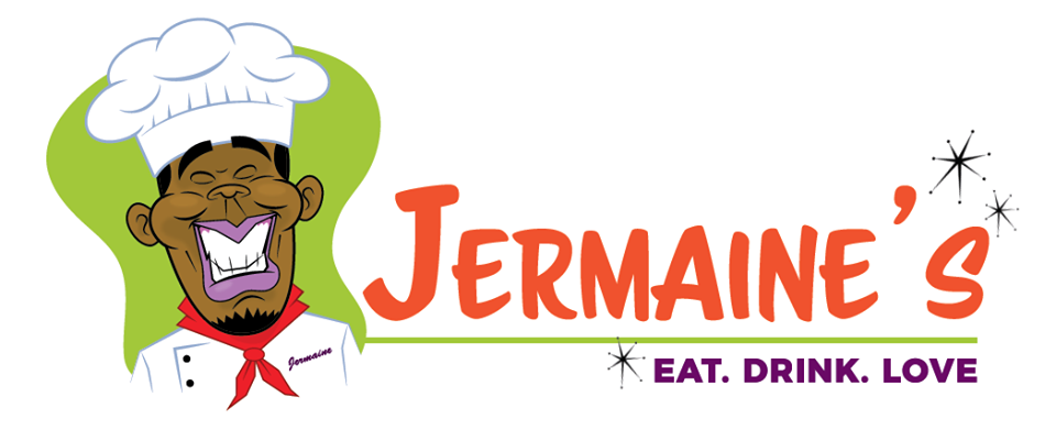 A logo for jermaine 's restaurant that says eat drink love
