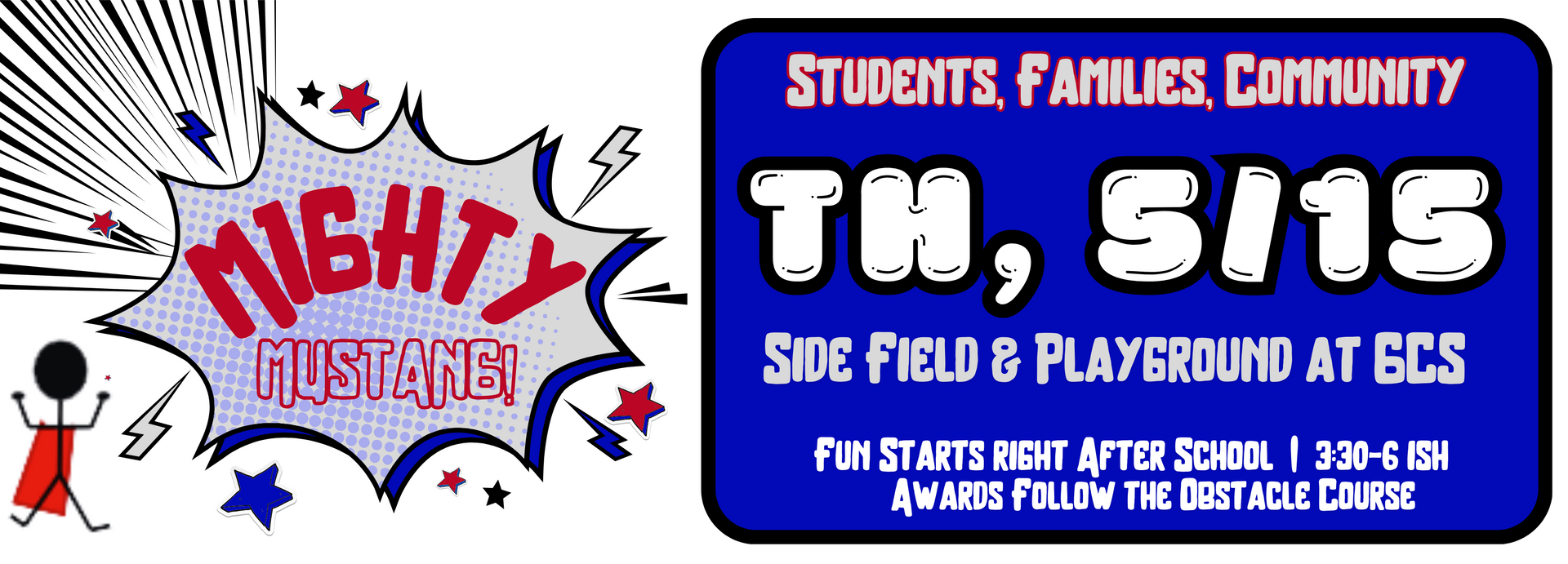 A blue sign that says students families community on it