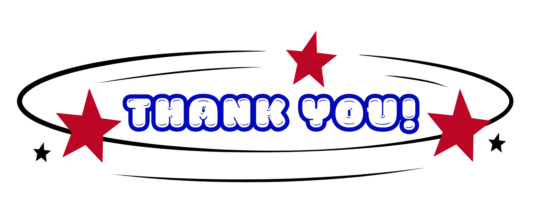 A thank you sign with red stars on a white background