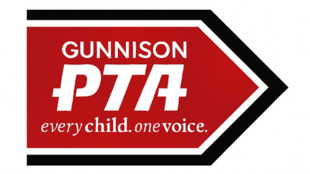 Gunnison PTA logo: red flag shape with 