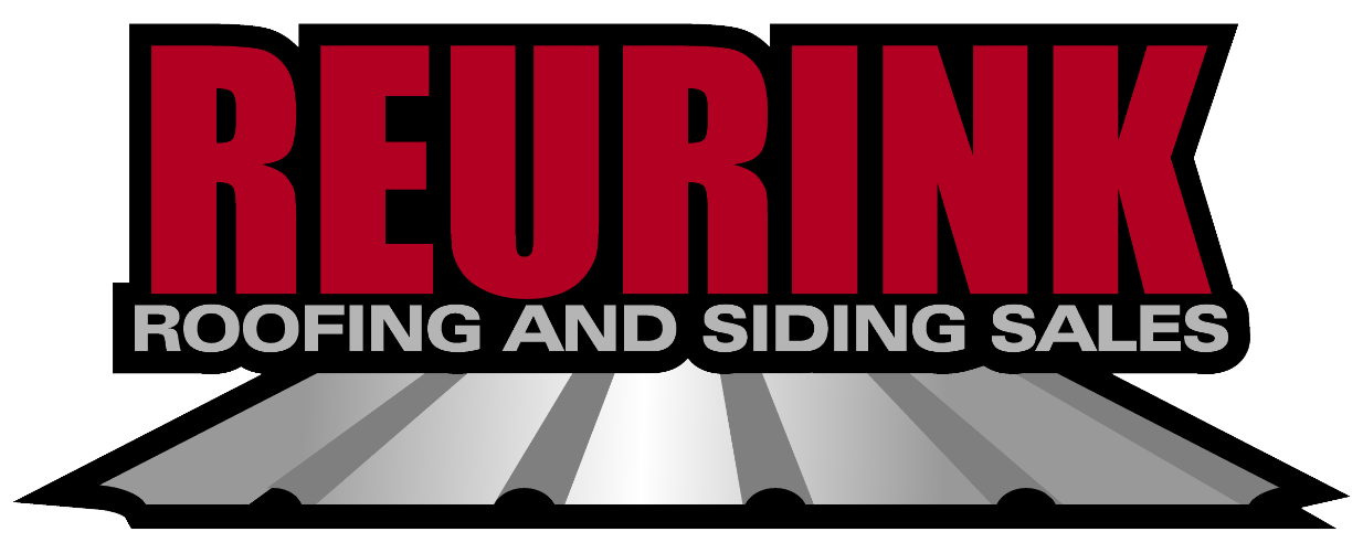 Logo for Reurink Roofing and Siding Sales, with red text on a black background and a metal roof graphic.