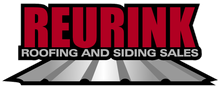 Logo for Reurink Roofing and Siding Sales, with red text on a black background and a metal roof graphic.