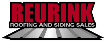 Logo for Reurink Roofing and Siding Sales, with red text on a black background and a metal roof graphic.
