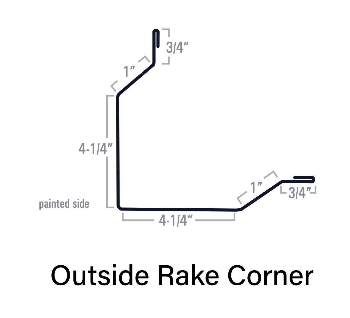 Diagram of an outside rake corner with dimensions labeled: 4-1/4