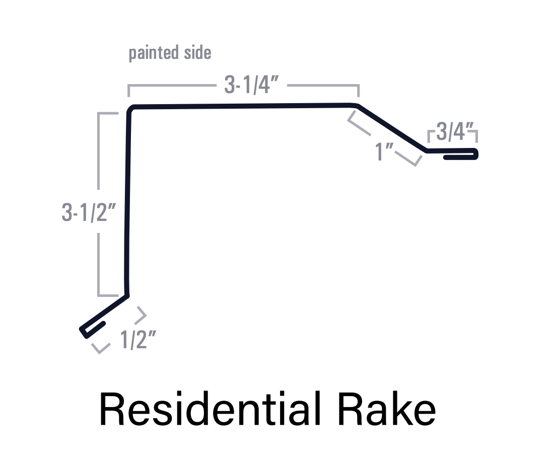 Diagram of a residential rake, showing dimensions and a painted side.