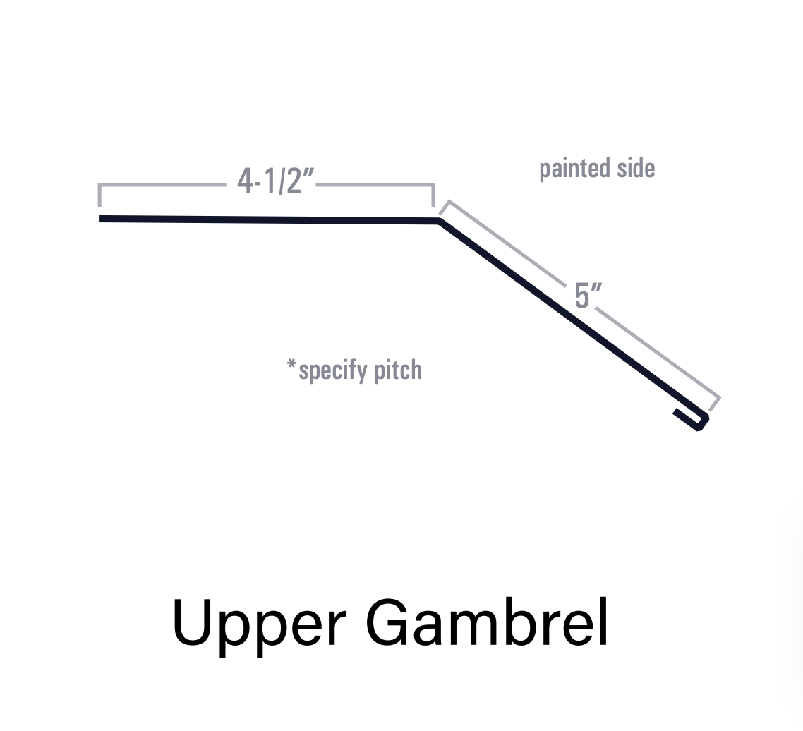 Diagram of an upper gambrel roof profile, labeled with dimensions and