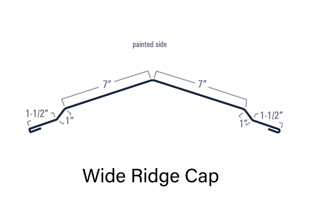 Diagram of a wide ridge cap, showing dimensions and a painted side label.