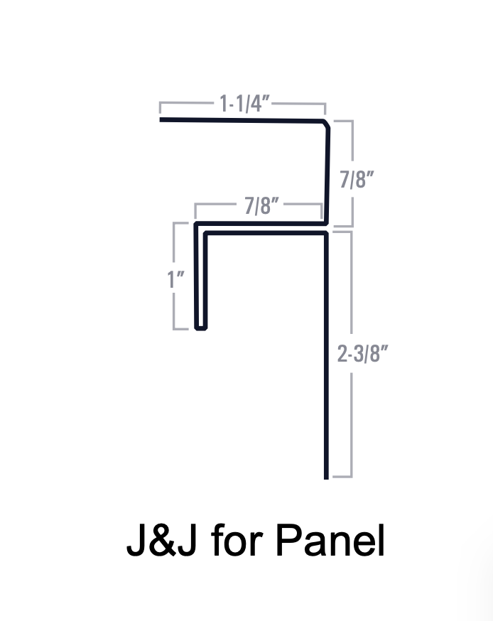 Diagram of J&J for Panel, showing dimensions of a metal channel profile: 1-1/4