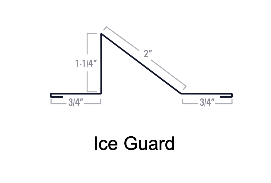 Diagram of an ice guard profile, showing dimensions of a metal flashing used to prevent ice dams.