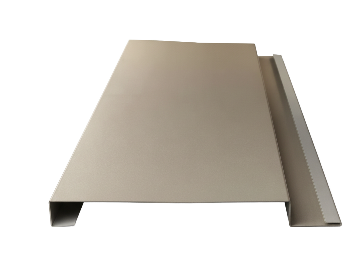 Beige metal fascia trim profile.