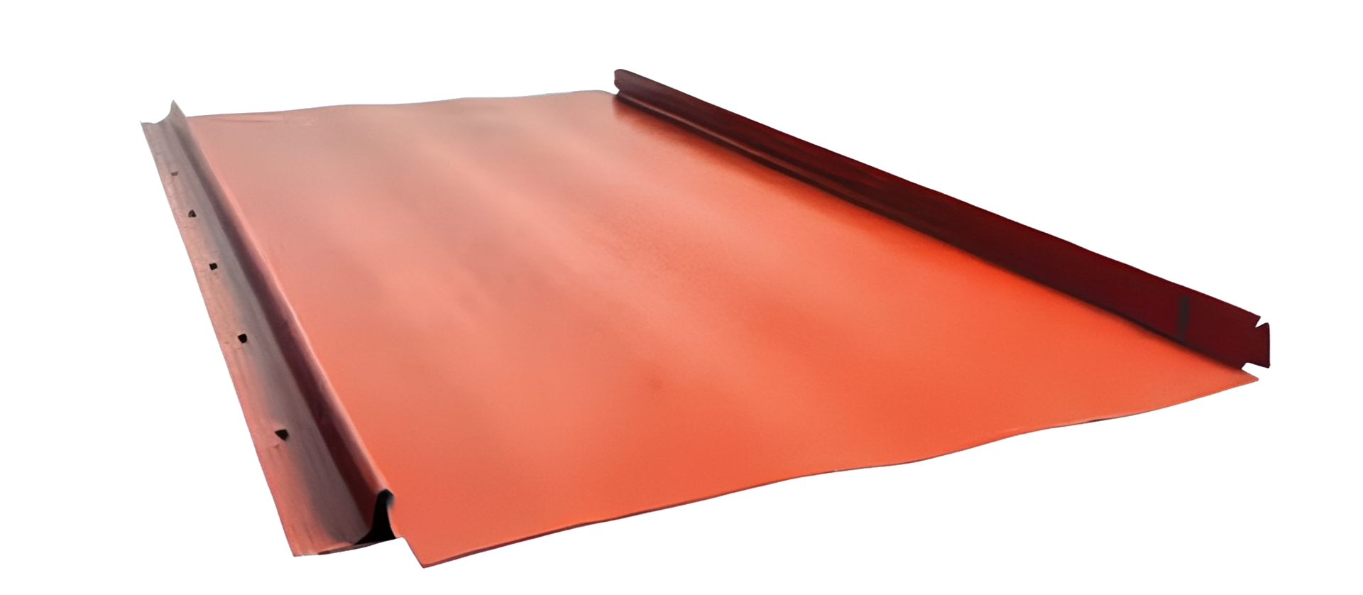 Red metal roofing panel.