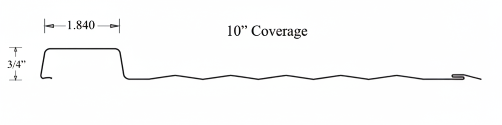 Cross-section diagram of corrugated roofing, labeled with measurements.