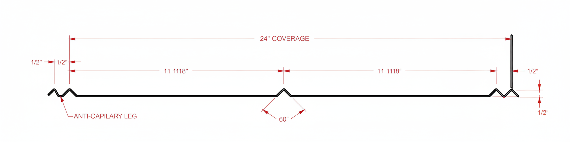Technical drawing of a corrugated metal profile with dimensions labeled.