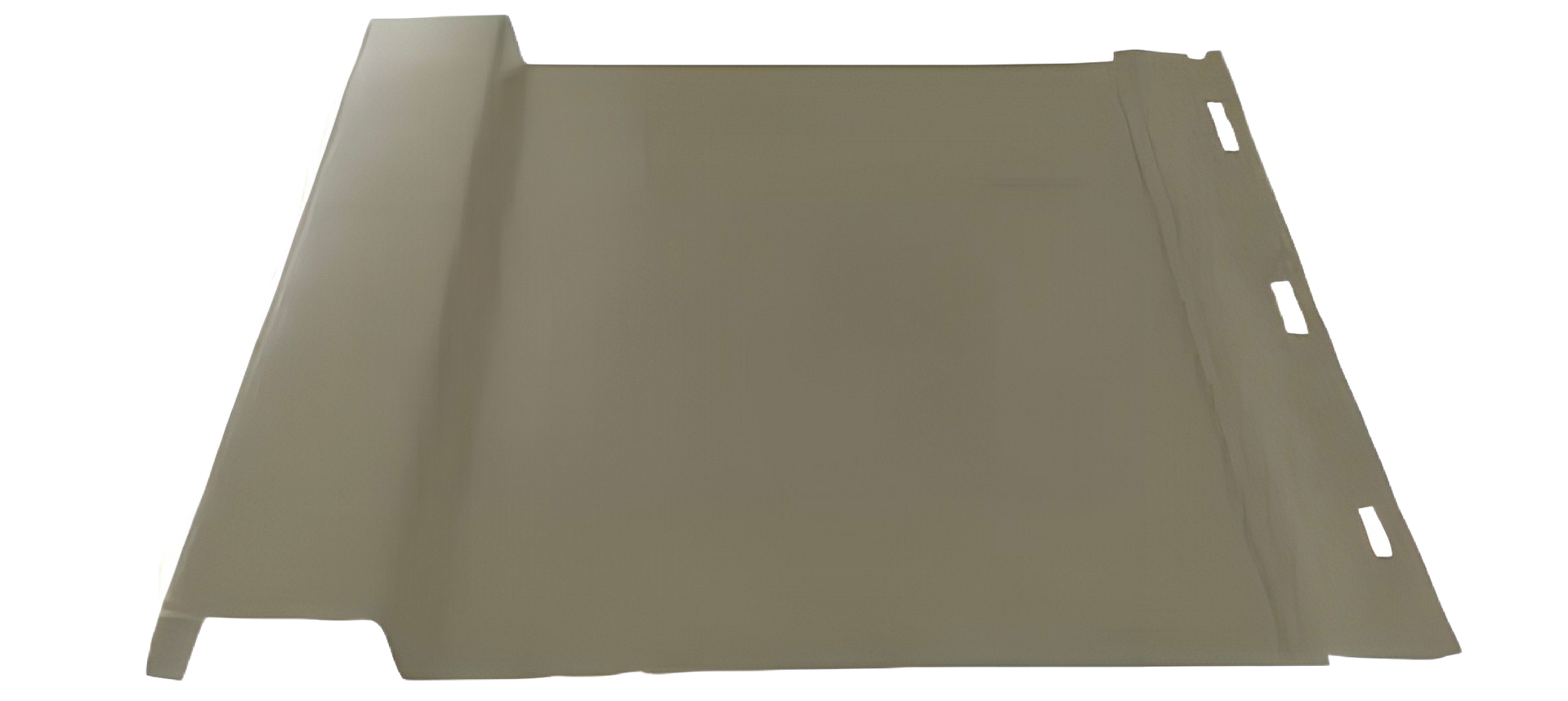 A single piece of beige siding with a folded edge and holes along the side.