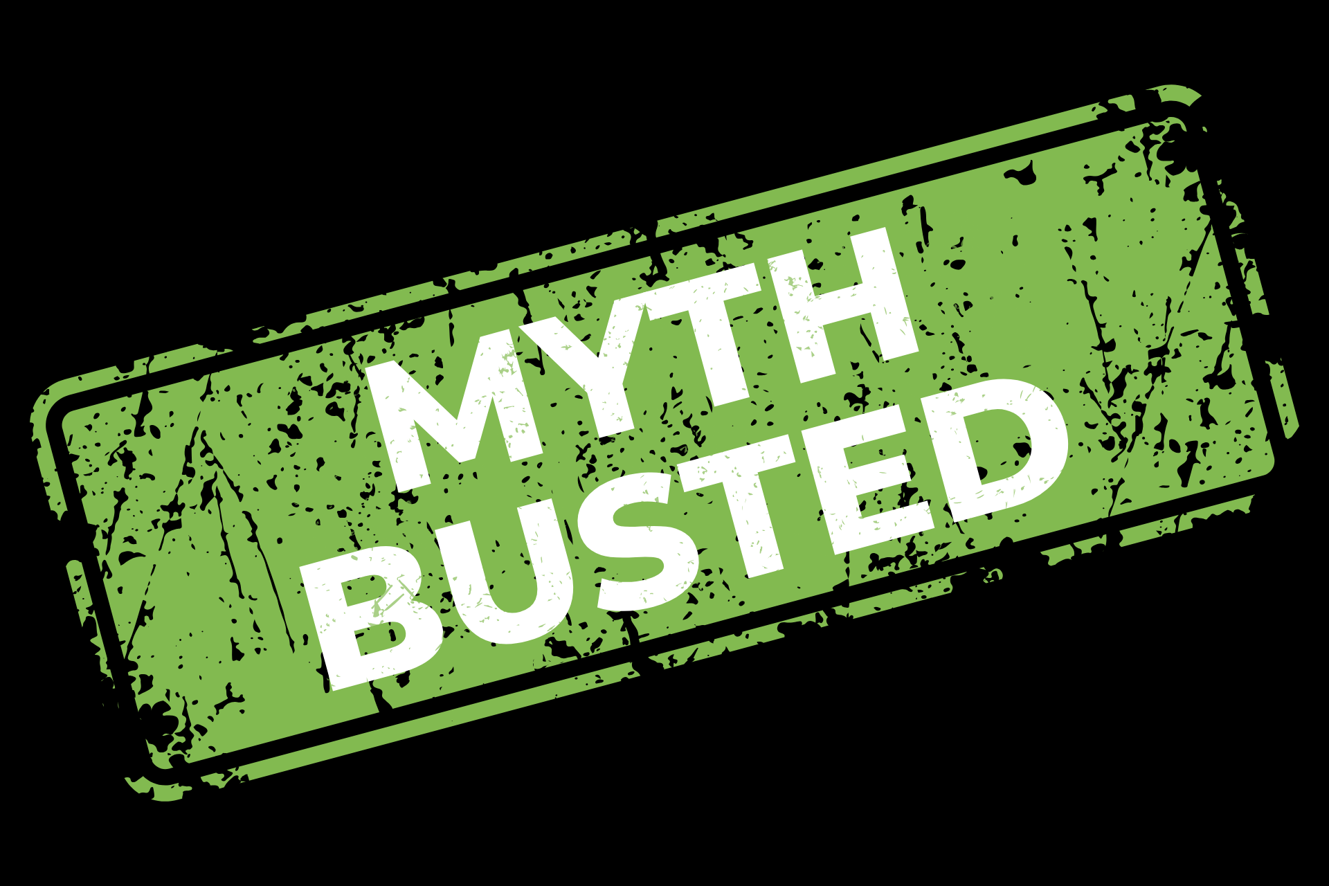 A green stamp that says myth busted on it