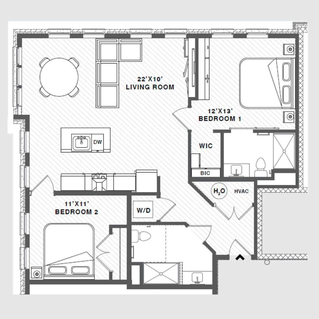 a black and white floor plan of a bedroom and living room