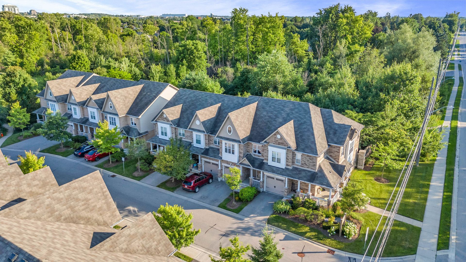 aerial view of south Guelph condo townhouse community. 