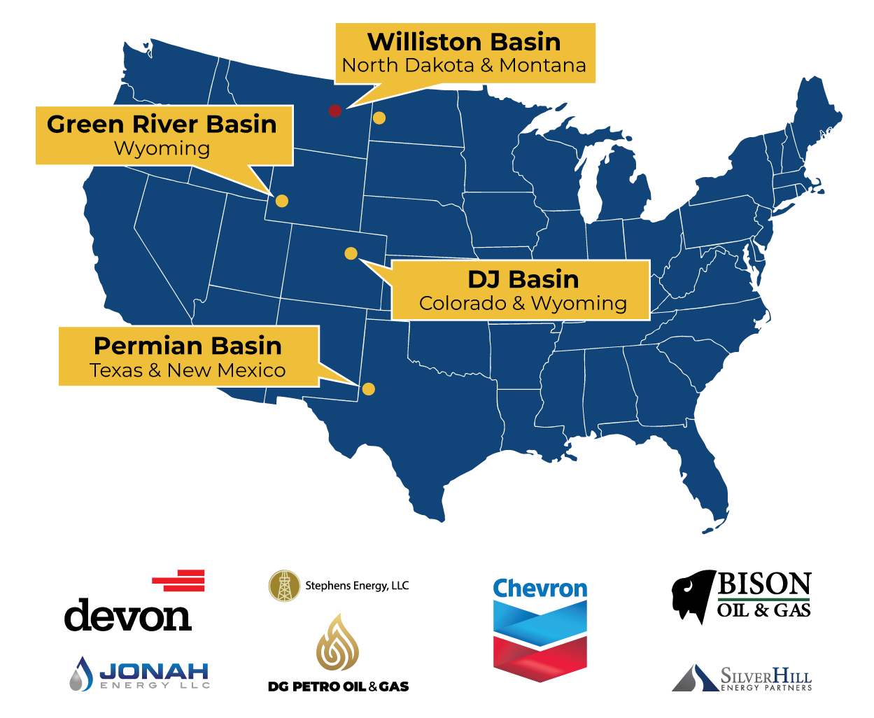 Image of a map of Eagle Energy Partners' EEP Operated & Non-Operated Wells