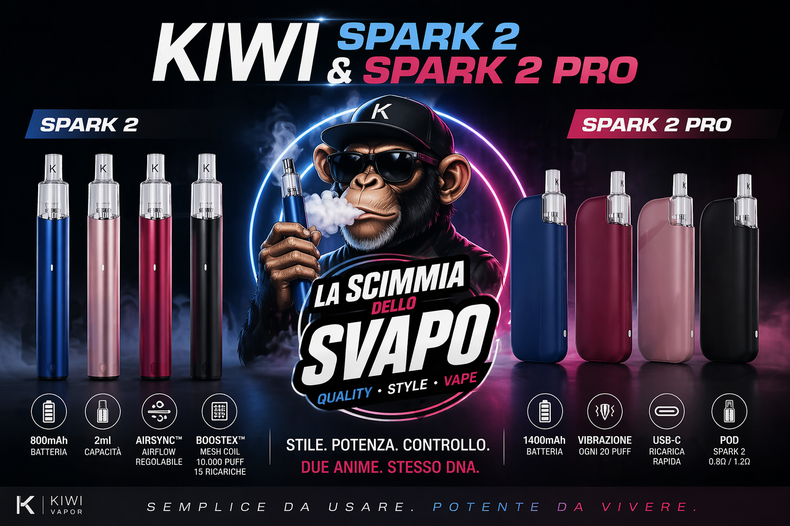 Kiwi Spark 2 e Spark 2 Pro confronto pod mod differenze La Scimmia dello Svapo