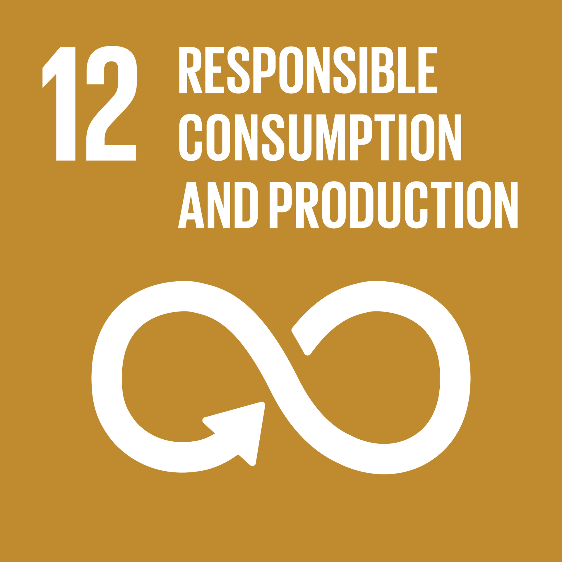 A white infinity symbol with the words `` responsible consumption and production '' on a brown background.