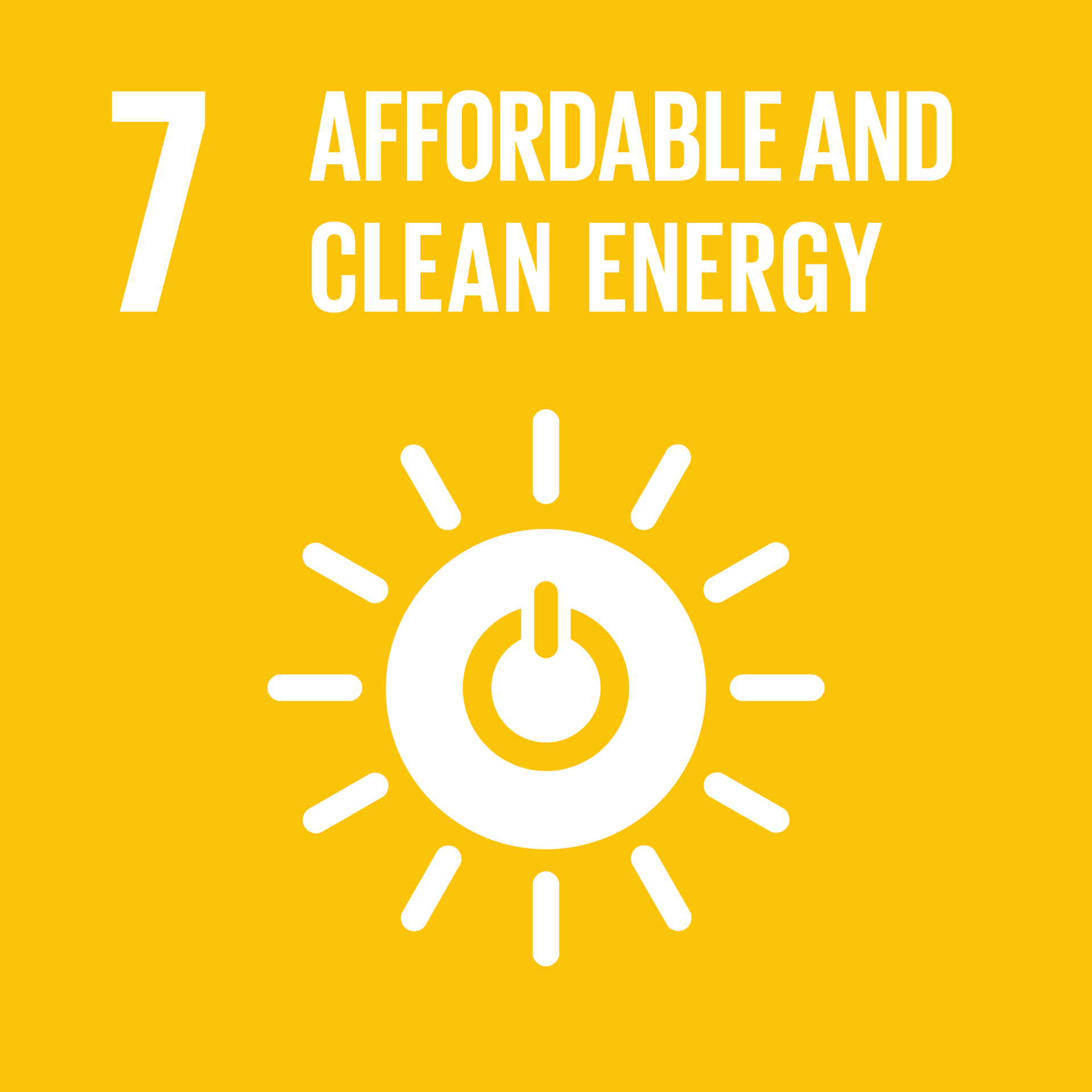 A yellow background with a white sun and the words `` 7 affordable and clean energy ''.
